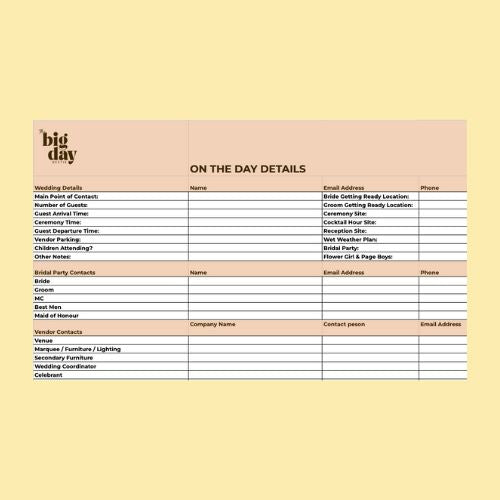 On The Day Run Sheet Template